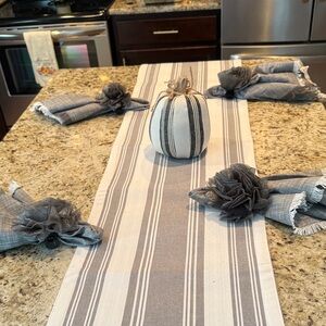 Gray and White Striped Table Runner Set